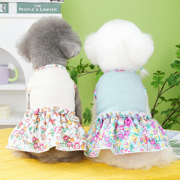 [BND-S36] Flower ribbed one-piece dog clothes