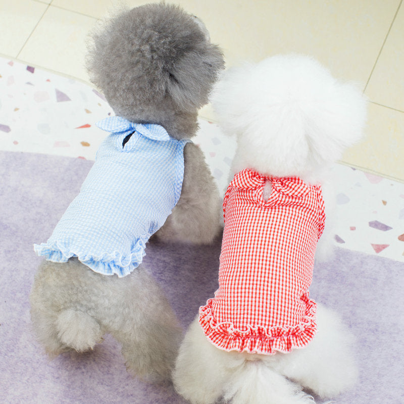 [BND-S37] Seersucker check tank top dog clothes